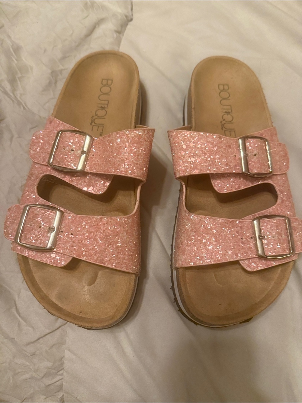 Women’s Pink Glitter Double-Buckle Sandals